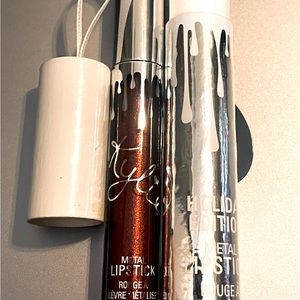 Kylie Cosmetics vintage 2016 holiday edition metal lipstick in color Jolly.